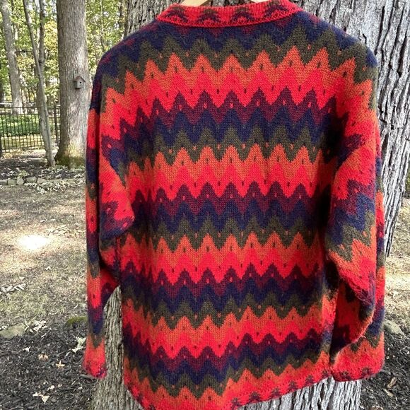 Amwell Knits Alpaca Cardigan Sweater Women's Colorful Zig Zag Stripe Size XL L?? - Picture 6 of 6